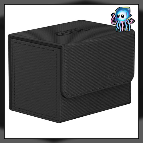 A black Ultimate Guard Sidewinder Deck Box that flips open to best protect TCG Pokemon Magic The Gathering MTG Riftbound Lorcana Gundam.