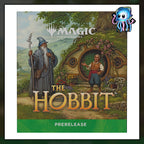 The Hobbit Prerelease kit that contains 6 The Hobbit Play Booster Packs, 1 special stamped promo rare or mythic card, and 1 D20 spindown dice for Magic the Gathering.